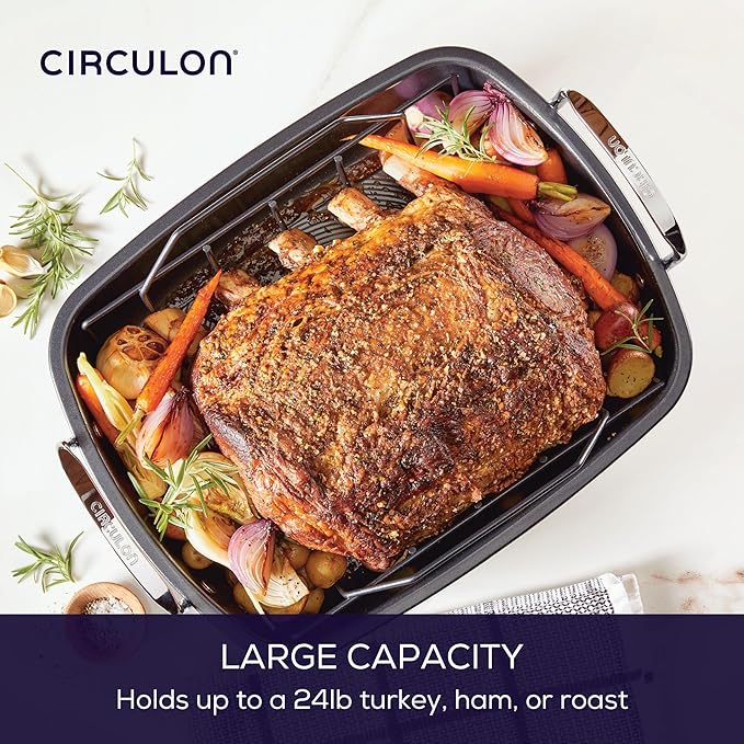 Circulon Ultra Lasting Nonstick Roaster/Roasting Pan with Easy Serve Rack, 17 Inch x 13 Inch, Black
