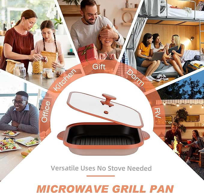 Microwave Grill Pan with Cover - Bacon Cooker, Crisper & Grilled Cheese Maker, Microwave Cookware,Dishwasher Safe for Easy Clean,Stocking Stuffer