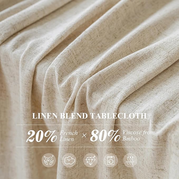 Linen World Linen Blend Tablecloth 60x120 Inch,Linen-Textured Tablecloths for 8ft Rectangle Tables,Soft Cool & Breathable,Machine Washable Table Cloth for Dining,Kitchen,Outdoor,Festival