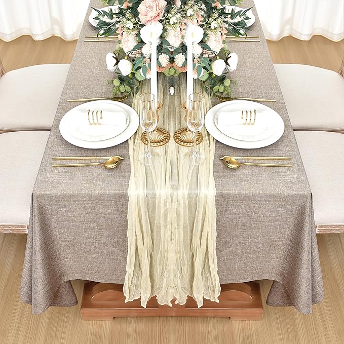 Fitable Faux Linen Tablecloths for Rectangle Tables: Water & Stain Resistant Farmhouse Table Cloth, Washable Burlap Textured Table Covers for Kitchen Dining Party(2 Pack, 60x84 Inch, Nature)