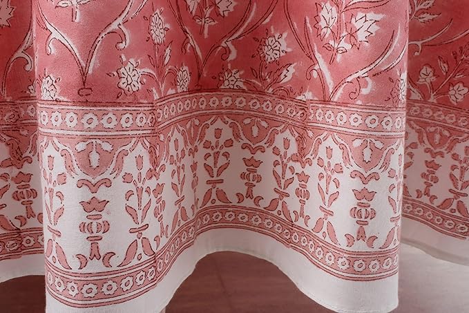 Ridhi Block Print Round Sweet Pink Reusable Tablecloth 100% Cotton 120" Inch Decorative Table Cover eveyday Dining, Home, Party, Wedding, Farmhouse Gift for Spring, Easter, Valentine