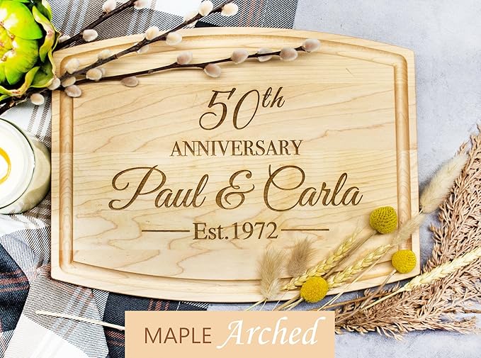 Personalized Wood Cutting Board Handmade in USA – Best Serves as Chopping board, Charcuterie board, Cheese board – Unique Wooden 50th Wedding Gift for Couple, 50th Couple Gift