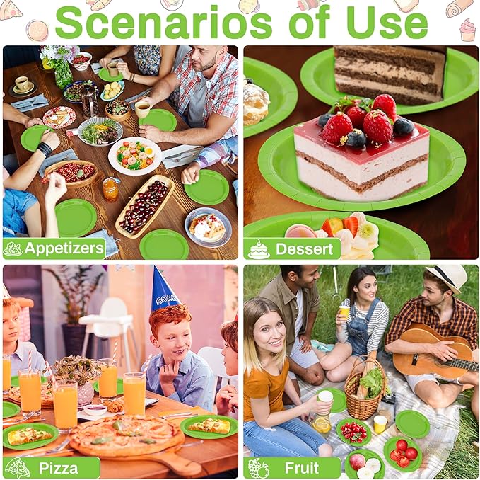 QZYL 50 PCS Disposable Plates Lime Green, 7" Bulk Paper Plates, Dessert Plates Disposable, Heavy Duty Paper Plates, Party Dinnerware for Green Party Theme Wedding Bridal Birthday Party Decorations
