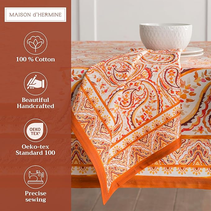 Maison d' Hermine Cloth Napkins Set of 4 100% Cotton for Thanksgiving Christmas Decorations Everyday Reusable Square Fall Napkins Cloth Washable Dinner Party (Palatial Paisley, 20"x20")