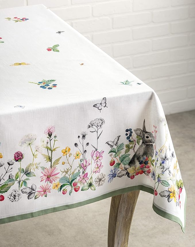 Maison d' Hermine Table Cloth Square Table 100% Cotton 54 x 54 Inches Tablecloth Reusable Decorative for Dining Room Farmhouse Home Valentines Day Decorations Spring Summer - Printemps