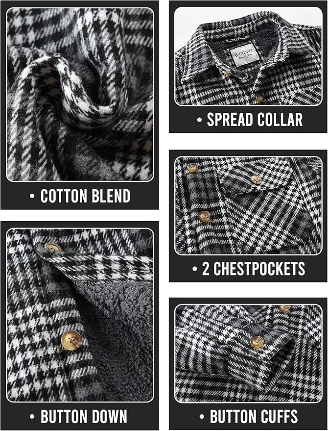 Men's Cotton Sherpa Lined Button Down Flannel Shirt Jacket Plaid Soft Outdoor Flannel Jacket Shirt