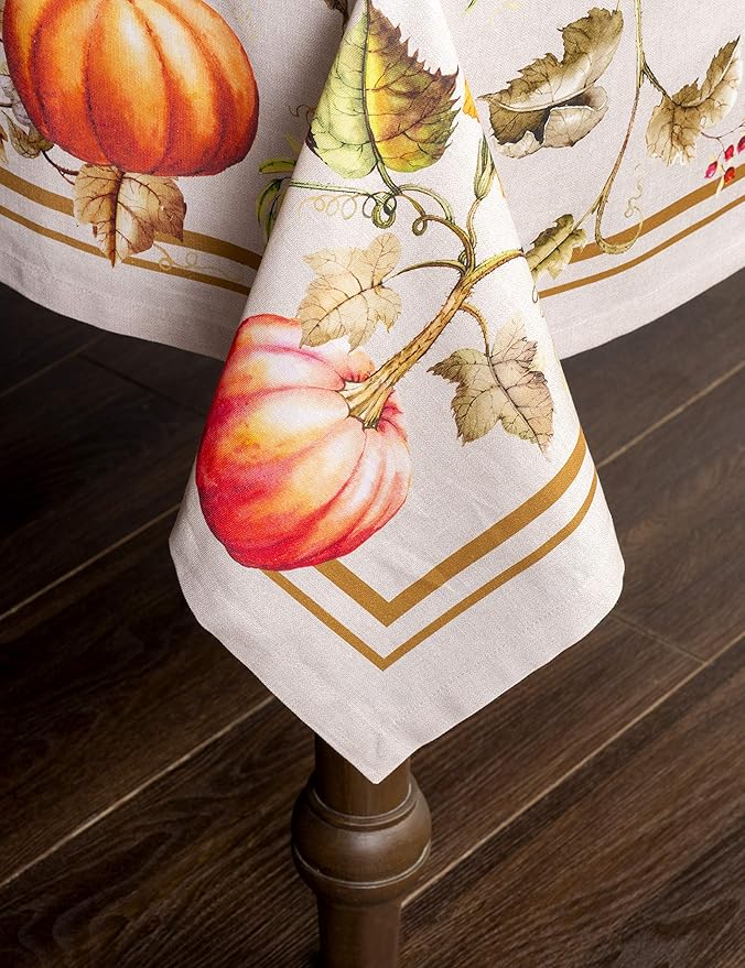 Maison d' Hermine Table Cloth Square Table 100% Cotton 60 x 60 Inches Fall Tablecloth Reusable Everyday Use for Thanksgiving Christmas Decorations Dining Farmhouse Party (Potiron)