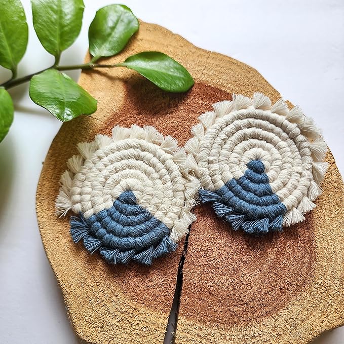 Cotton Car Coasters for Cup Holders, 2PC Car Cup Coasters, Drink Coaster Holder, Cute cupholder Coaster Accessories for Women, Macrame, Boho (Mystic Peacock)