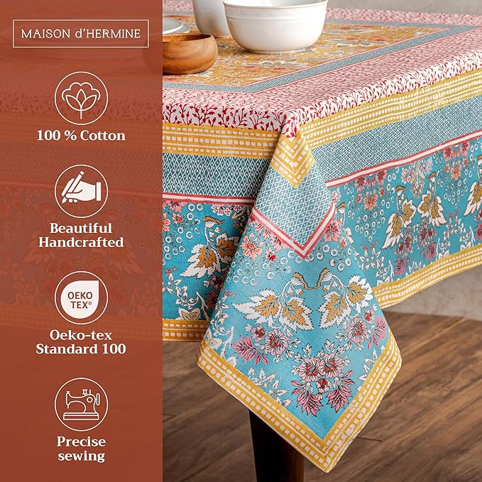 Maison d' Hermine Table Cloth Rectangle Table 100% Cotton 60 x 90 Inches Tablecloth Reusable Decorative for Dining Room Farmhouse Home Valentines Day Decorations Spring Summer - Marquise