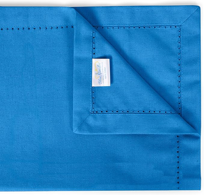 Blue Needles Set of 12 Hemstitch Linen Napkins 100% Cotton Royal Blue Cloth Dinner Napkins 18x18 inches, Soft, Reusable, Absorbent, Washable, Ideal for Wedding Events, Parties & Everyday Use