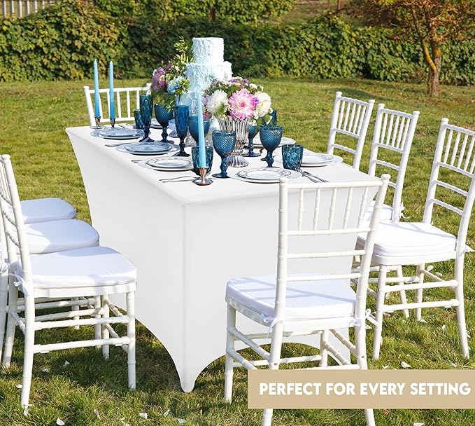 Utopia Kitchen Spandex Tablecloth 2 Pack [4FT, White] Tight, Fitted, Washable and Wrinkle Resistant Stretch Table Cloth Rectangle Cover for Trade Show, Weddings & Parties [48Lx30Wx30H Inch]