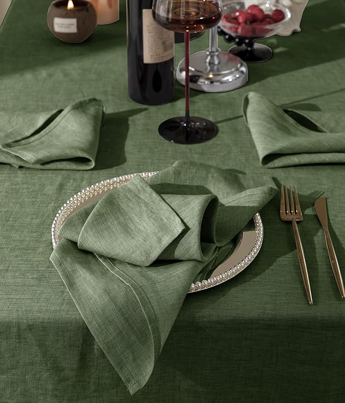 Talasily Linen Tablecloth 100% Pure Linen Table Cloth 60x84 Inches Rectangle Tablecloths Washable Cloths for Kitchen, Dining, Buffet Parties, Holidays, Picnic, Weddings and Restaurants-Forest Green