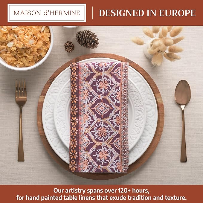 Maison d' Hermine Cloth Napkins Set of 4 100% Cotton for Thanksgiving Christmas Decorations Everyday Reusable Square Fall Napkins Cloth Washable Dinner Party (Fair Isle, 20"x20")