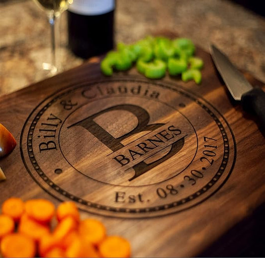 Wedding Gifts or Gifts for Anniversary Couples Custom Cutting Board – Personalized Wedding Gift with Names & Date – Handmade in USA, (Wood Coasters, Display Stand & Gift Wrap options)