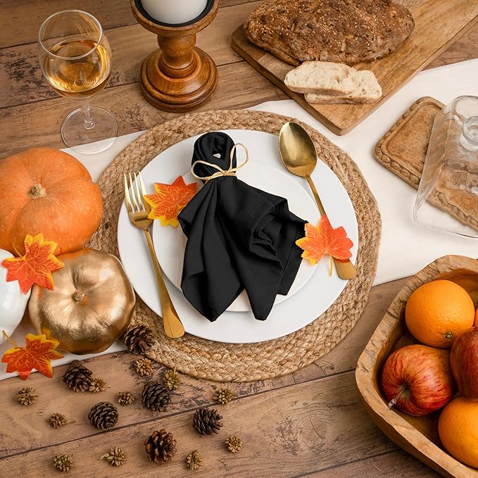 Blue Needles Solid Cloth Napkins Set of 12 Black 100% Cotton Dinner Napkins 18x18 inches - Soft, Reusable, Absorbent & Washable Linen, Ideal for Wedding Events, Parties & Everyday Use