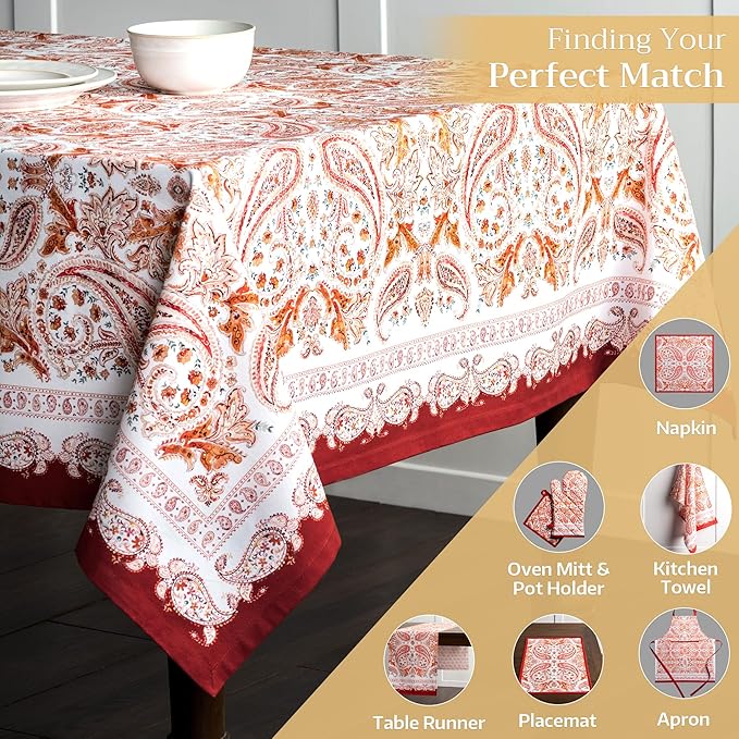 Maison d' Hermine Table Cloth Rectangle Table 100% Cotton 60 x 108 Inches Fall Tablecloth Reusable Everyday Use for Thanksgiving Christmas Decorations Dining Farmhouse Party (Orient)