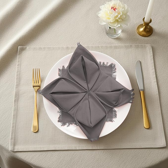 Lightnpro Cotton Napkins Set of 12, Beautiful Handmade Fringe Dinner Cloth Napkins, Washable and Reusable for Dining, Parties, Weddings, Holiday & Everyday Use - 18x18 Inch Smoke Grey