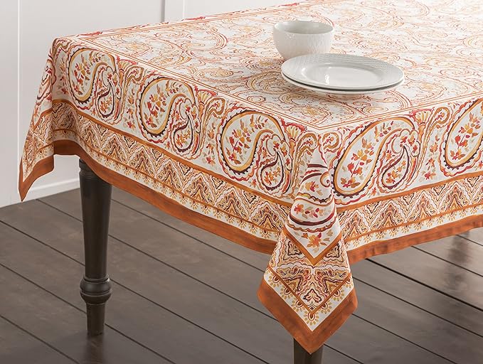 Maison d' Hermine Table Cloth Rectangle Table 100% Cotton 70 x 90 Inches Fall Tablecloth Reusable Everyday Use for Thanksgiving Christmas Decorations Dining Farmhouse Party (Palatial Paisley)