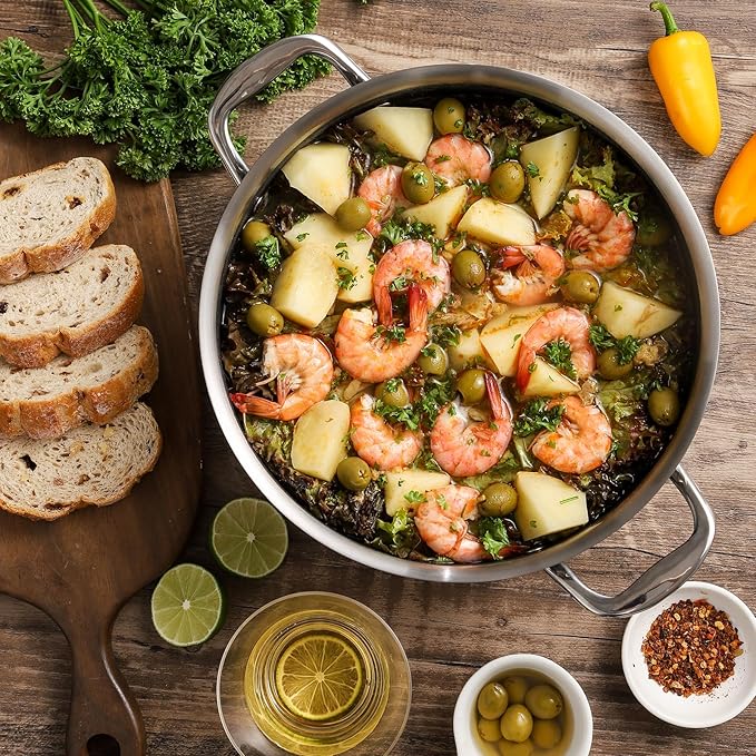 DELUXE Hybrid Ceramic Nonstick 6 PCS Pot Set, 1.3, 3&5.4-Quart Pot with Tempered Glass Lid, Stainless Steel Cookware Pots with Stay-Cool Handle, Dishwasher Safe, Compatible with All Cooktops