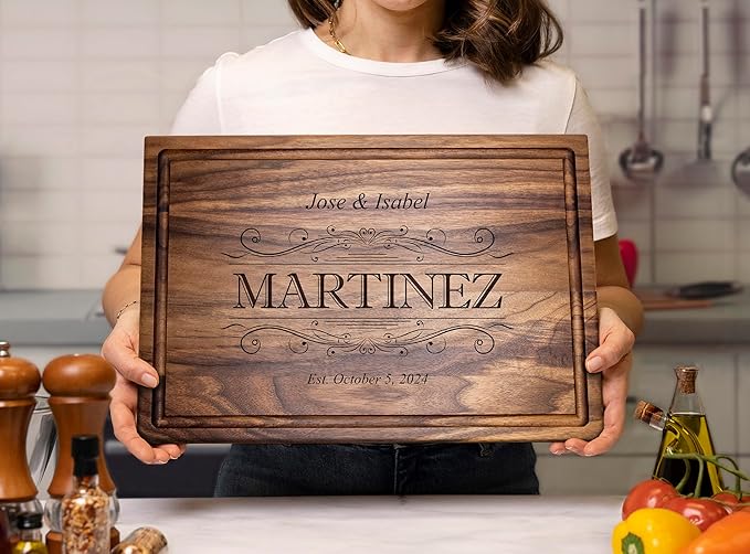 Straga Personalized Cutting Board-Custom Engraved Charcuterie Board-Best Wedding Gift Idea for Couples 2026, Newlyweds-Anniversary,Housewarming,Handcrafted in USA-Premium Walnut,Mahogany Hardwood 002