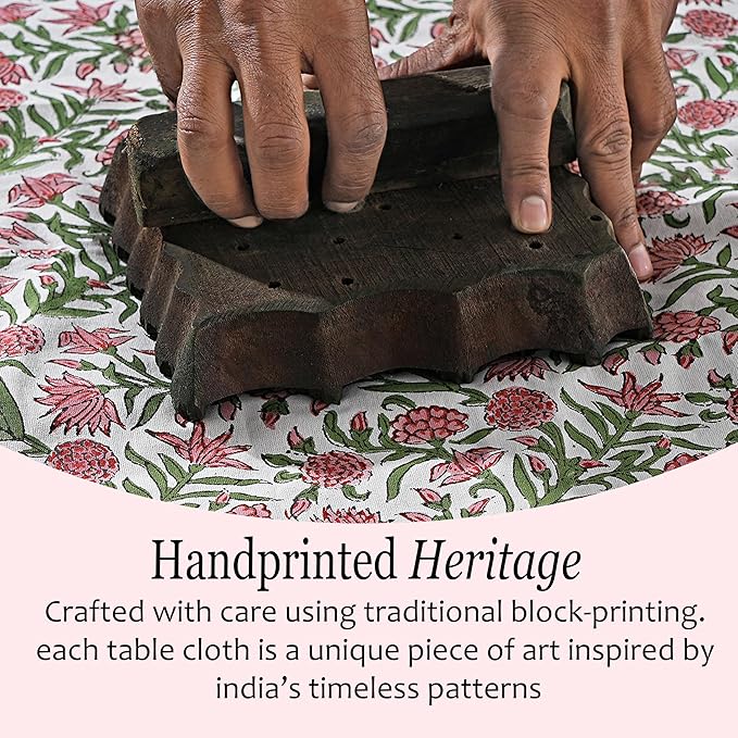 CPC Tablecloth 100% Cotton 60x90 Inch Indian Block Print Rectangle Table Cover, Washable Table Cloth for Weddings, Spring/Summer, Barbeque -Red Garnet