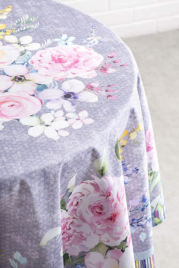 Maison d' Hermine Table Cloth Round Table 100% Cotton 69 Round Inches Tablecloth Reusable Decorative for Dining Room Farmhouse Home Valentines Day Decorations Spring Summer- Sweet Rose Lavender - Lush