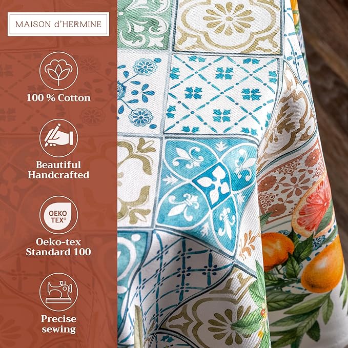 Maison d' Hermine Table Cloth Round Table 100% Cotton 69 Round Inches Tablecloth Reusable Decorative for Dining Room Farmhouse Home Valentines Day Decorations Spring Summer - Agrume