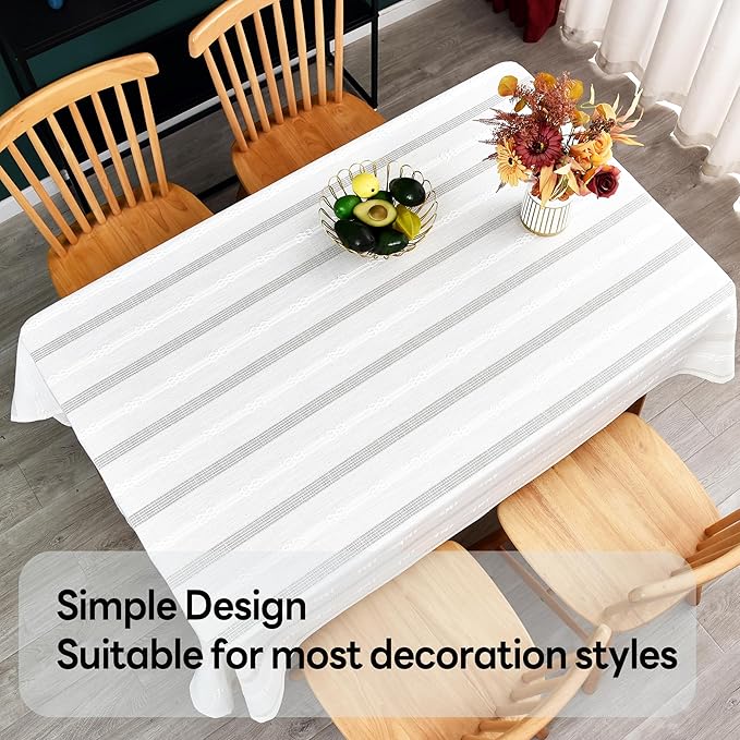 White Cotton Table Cloth for Rectangle Table Heavy Duty Farmhouse Vintage Tablecloth Washable Rustic Table Cover (White, 52''x70'')