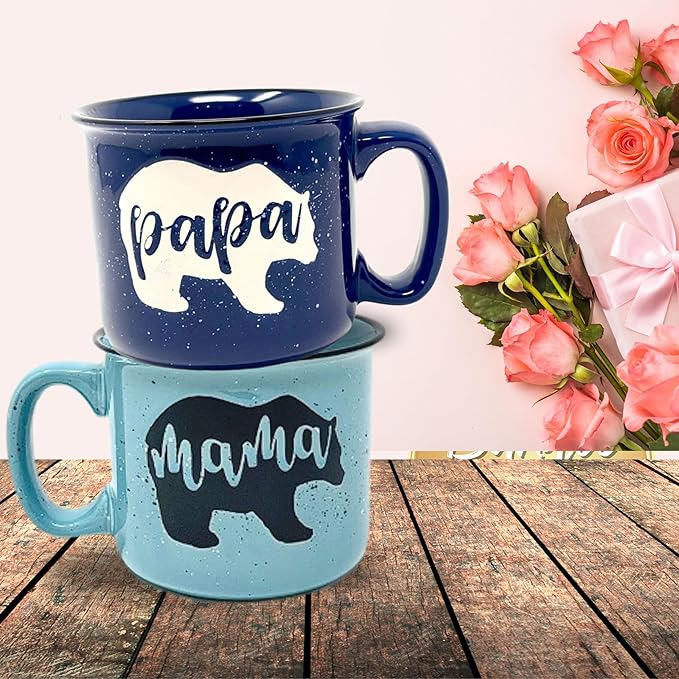 Large Mama Bear & Papa Bear 15 oz Coffee Mug Gift Set - Cute Coffee Cup Set for Men and Women - Unique Fun Gifts for Parents, Couples, Grandparents for Birthdays, Mother's Day, Father's Day, Christmas