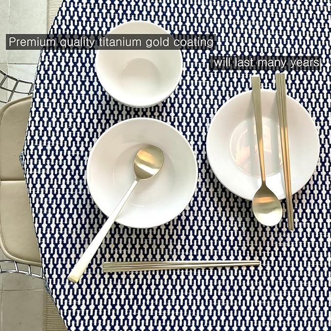 Korean Made Traditional Utensil Chopstick Set Flatware Champagne Gold Stainless Steel Spoon & Chopsticks Comfortable Grip Stocking Stuffer