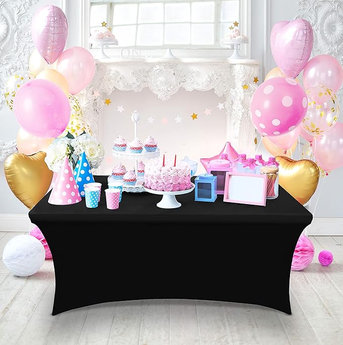 Utopia Kitchen Spandex Tablecloth 10 Pack [8FT, Black] Tight, Fitted, Washable and Wrinkle Resistant Stretch Table Cloth Rectangle Cover for Trade Show, Weddings & Parties [96Lx30Wx30H Inch]