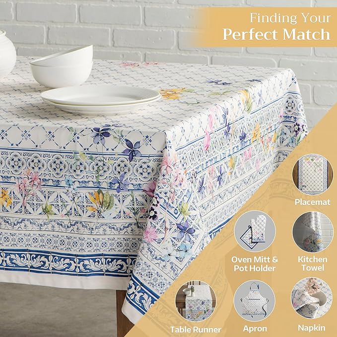 Maison d' Hermine Table Cloth Rectangle Table 100% Cotton 70 x 120 Inches Tablecloth Reusable Decorative for Dining Room Farmhouse Home Valentines Day Decorations Spring Summer - Faience