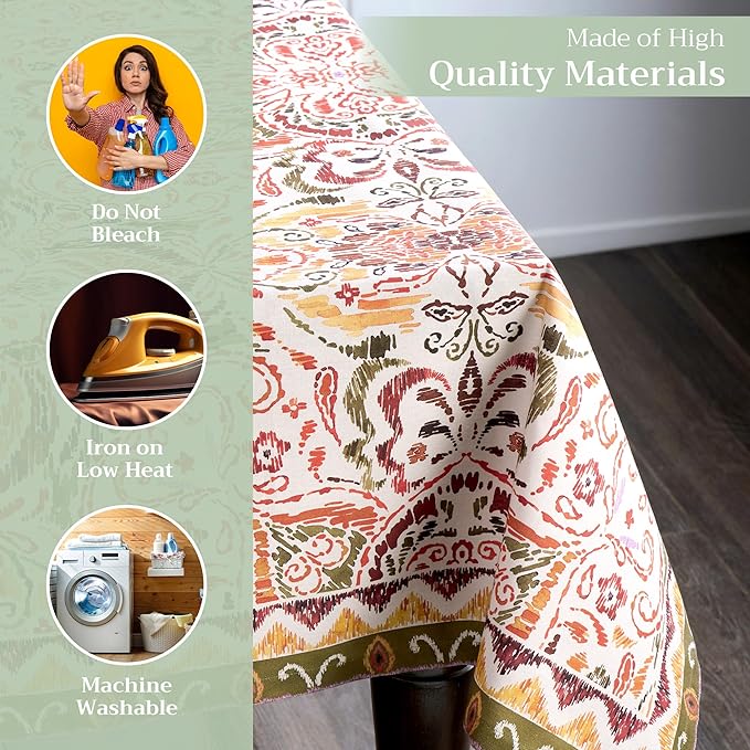 Maison d' Hermine Table Cloth Rectangle Table 100% Cotton 70 x 108 Inches Fall Tablecloth Reusable Everyday Use for Thanksgiving Christmas Decorations Dining Farmhouse Party (Damask)