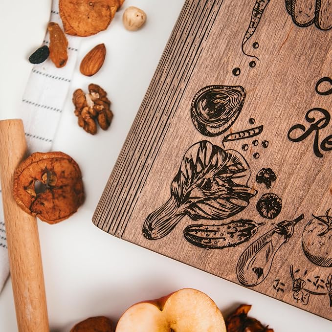 ENJOY THE WOOD Personalized Recipe Book Binder - Wooden Blank Family Cookbook Journal to Write in Your Own Recipes - Customized Recipe Binder, Recipe Books to Write in Hardcover (Medium (A5), Peppers)