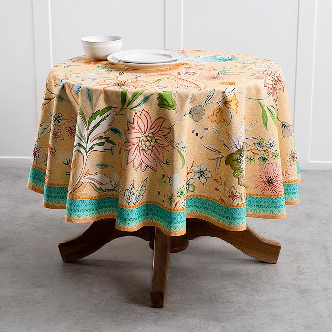 Maison d' Hermine Table Cloth Round Table 100% Cotton 69 Round Inches Tablecloth Reusable Decorative for Dining Room Farmhouse Home Valentines Day Decorations Spring Summer - Luxury Loft - Peach