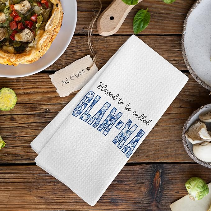 Glamma Gifts for Grandma from Grandkids, Mothers Day Christmas Birthday Kitchen Gifts for Glamma, Blessed to be Called Glam-ma Chinoiserie Kitchen Dish Hand Tea Towels for Bathroom, 16x24Inch