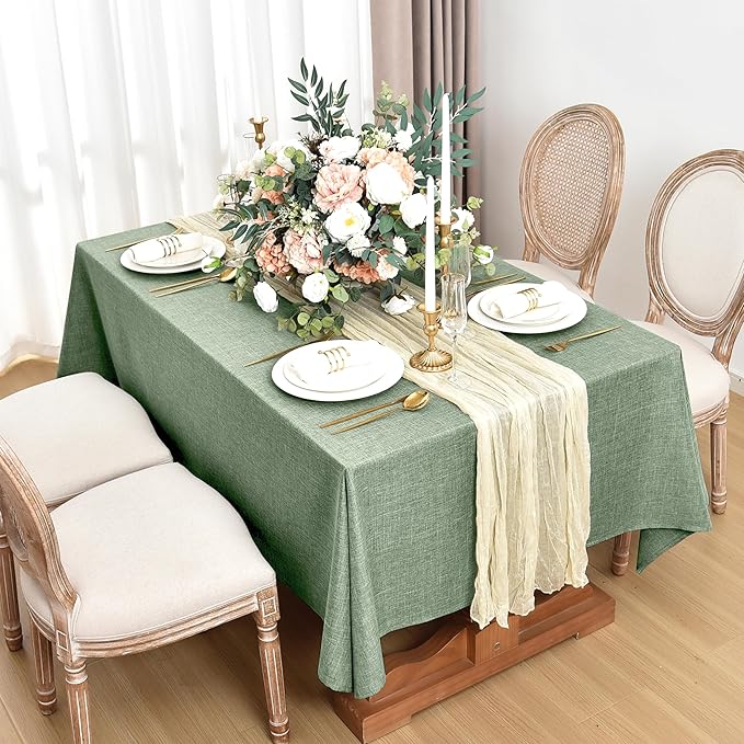 Fitable Faux Linen Tablecloths for Rectangle Tables: Water & Stain Resistant Farmhouse Table Cloth, Washable Burlap Textured Table Covers for Kitchen Dining Party(2 Pack, 52x70 Inch, Sage Green)