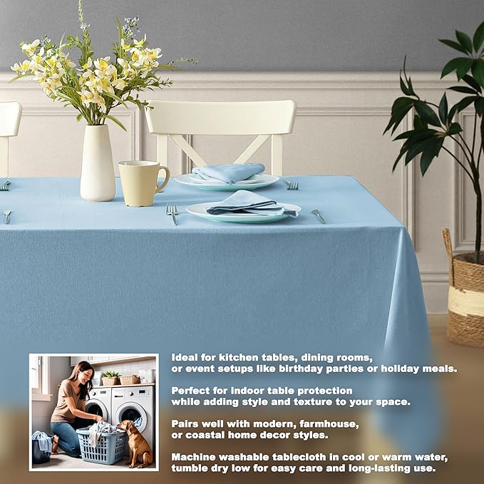Spring & Easter Holiday Charleston Water Blue 60 x 120 inch Rectangle Fabric Tablecloth, Cotton Table Cover for Indoor Outdoor Dining, Machine Washable Solid Color Tablecloths for Everyday Use