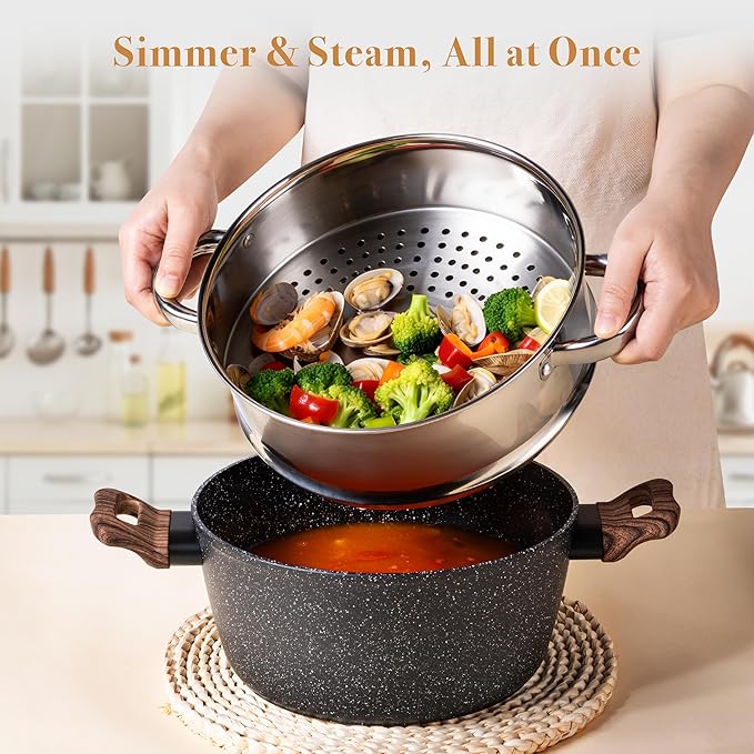 PekGema 14 Pcs Ceramic Cookware Sets, Pots and Pans Set Nonstick, Non Toxic Healthy Non stick Kitchen Cooking Set, Induction Cookware with Frying Pan Set, PFAS PTFE PFOA FREE, Black