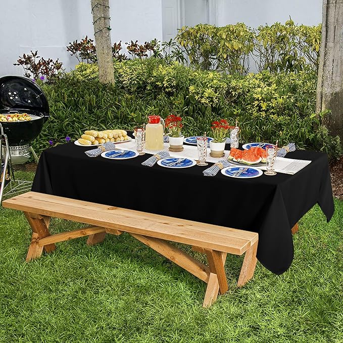 sancua 6 Pack Black Tablecloth 60 x 84 Inch, Rectangle Table Cloth for 4ft Tables - Stain and Wrinkle Resistant Washable Polyester Table Cover for Dining Wedding Banquet Party Buffet Restaurant