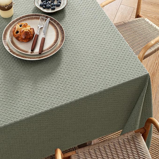 MIULEE Olive Green Linen Cotton Table Cloth Rectangle Tablecloth Spring Waterproof Spillproof Cross-Star Textured Table Cltoth Decorative Farmhouse Style for Dining Party Weddings 60x120 Inch