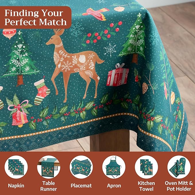 Maison d' Hermine Table Cloth Rectangle Table 100% Cotton 54 x 72 Inches Fall Tablecloth Reusable Everyday Use for Thanksgiving Christmas Decorations Dining Farmhouse Party (Hygge Christmas)