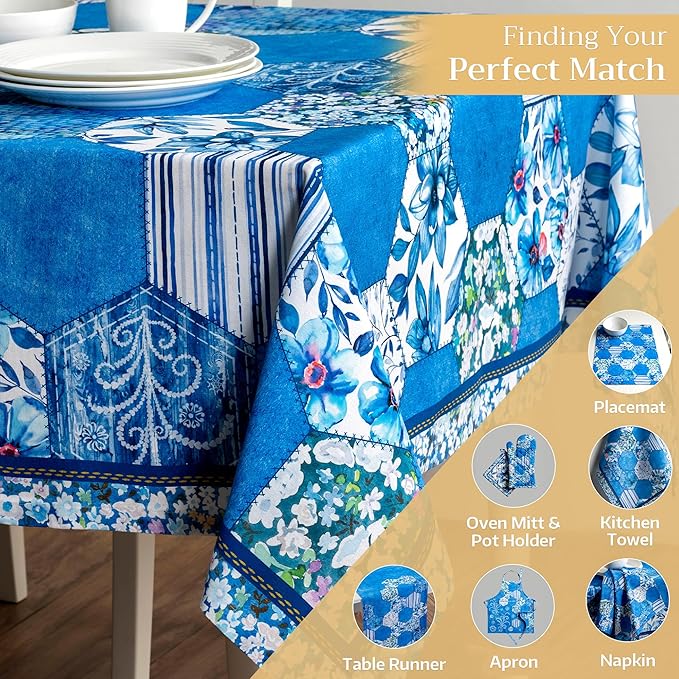 Maison d' Hermine Table Cloth Square Table 100% Cotton 60 x 60 Inches Tablecloth Reusable Decorative for Dining Room Farmhouse Home Valentines Day Decorations Spring Summer - Summer Blues