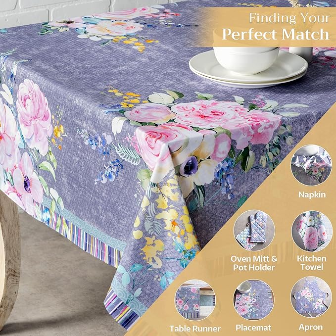 Maison d' Hermine Table Cloth Square Table 100% Cotton 60 x 60 Inches Tablecloth Reusable Decorative for Dining Room Farmhouse Home Valentines Day Decorations Spring Summer- Sweet Rose Lavender - Lush