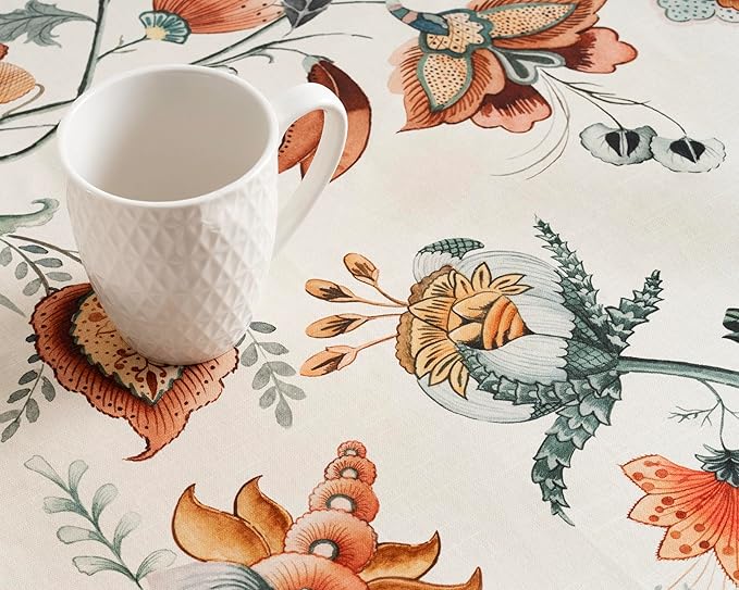 Maison d' Hermine Table Cloth Rectangle Table 100% Cotton 60 x 90 Inches Fall Tablecloth Reusable Everyday Use for Thanksgiving Christmas Decorations Dining Farmhouse Party (Dalida)