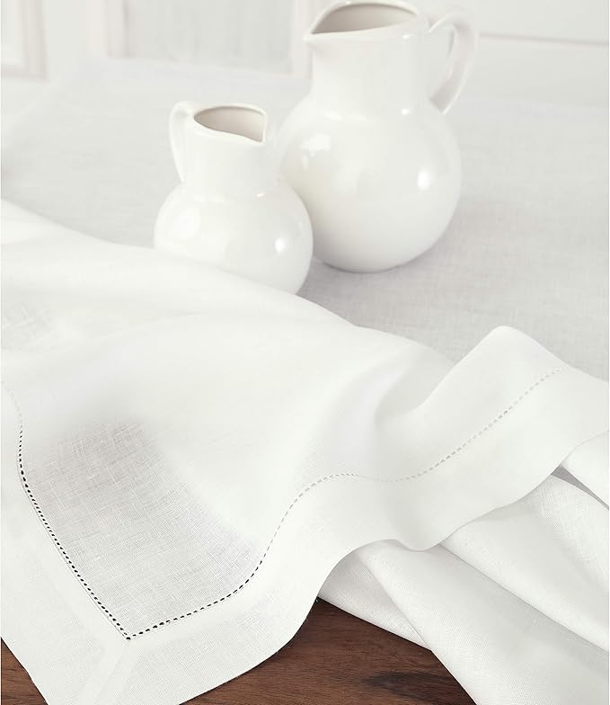 Solino Home Linen Tablecloth for Rectangle Tables 60 x 144 Inch - Classic Hemstitch 100% Pure Linen White Table Cloth - Machine Washable Cloth Tablecloth for Winter, Spring, Easter, Valentines