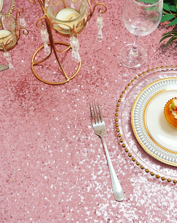 Eternal Beauty Fuchsia Pink Tablecloth, 60x102 Inch Sequin Rectangle Table Cover for Valentines Cake Dessert Exhibition Party Birthday Events
