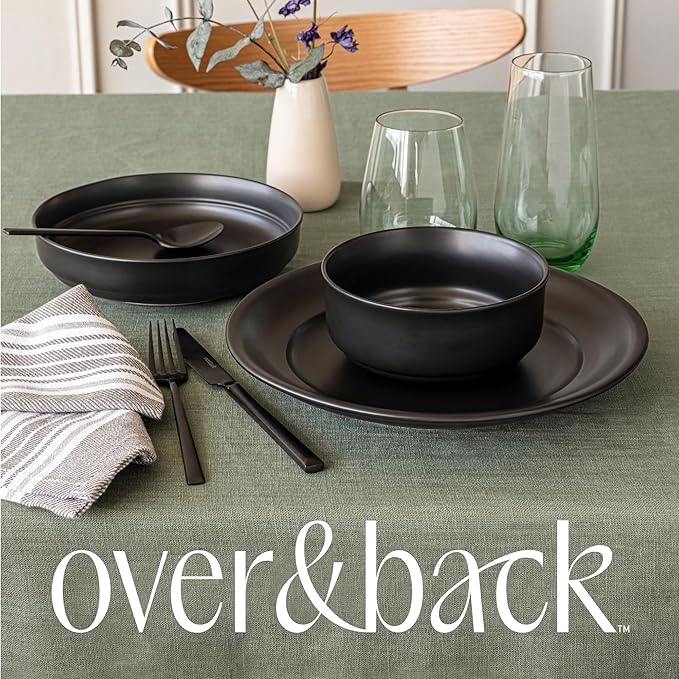 Over&Back 100%-Linen Woven Tablecloth - Colorful Dining Room Table Cover - Mitered Corner Hems - Machine Washable - Kitchen and Home Decor - Green - 70x90