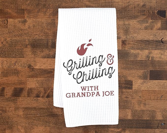 Personalized Grilling & Chilling Towel | Custom Waffle Weave Dish Towel | Personalized Kitchen Towel | Men Grilling Gift | Wedding Gift | Personalized Dish Towel | Barbecue Gift | Mens Kitchen Gift