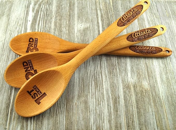 Personalized Engraved Wooden Spoon Set (Set of 3) – Custom Text for Chili Cook-Offs, Recipe Contests & Kitchen Awards